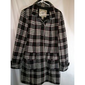 Vintage B's Closet Plaid Coat Black White Red Checkered Outerwear Jacket L